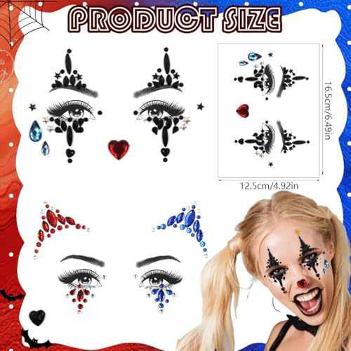 Halloween Clown Face Gems Stickers - 2 Sheets 3D Rhinestone