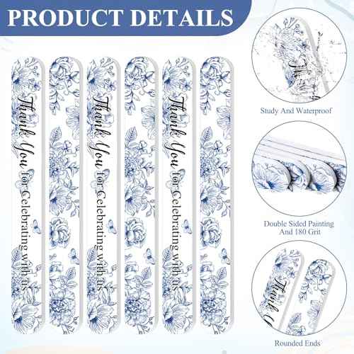 Lasnten 50 Pcs Wedding Bridal Shower Party Favors Chinoiserie Floral Nail Files Bulk Thank You for Celebrating with Us Double Sided Emery Boards for Guests Bridesmaid Bachelorette Baby Shower Party