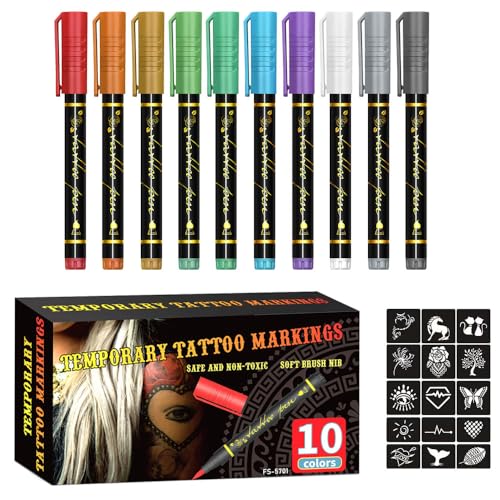 Temporary Tattoo Markers Set with 15 Stencils