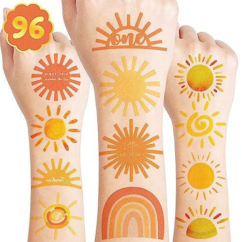 Sun Temporary Tattoos for Kids - 8 Sheets, 96 Pieces