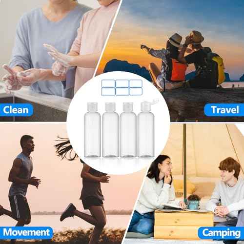 4 Pack 3.4 Oz (100ml) TSA Approved Travel Bottles for Toiletries, Leak Proof Plastic Travel Essentials Accessories with Labels