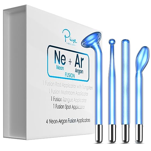 4-Piece Fusion Wand Acessory Set for Nuderma Wands - NuDerma NOT Included - Neon & Argon Fusion Glass applicators for Nuderma ? High Frequency Upgraded Fusion Wand Set Compatible with Nuderma Systems