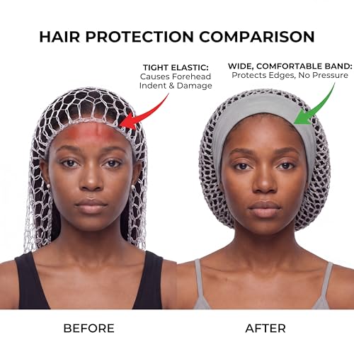 Large Black Mesh Hair Net Wrap with Headband - No Marks