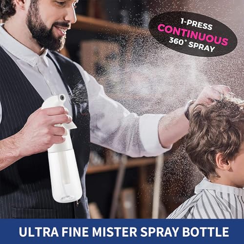 TANSHINE 6.8oz Continuous Spray Bottle for Hair & Plants, Fine Mist Refillable Plastic Mister, Clear
