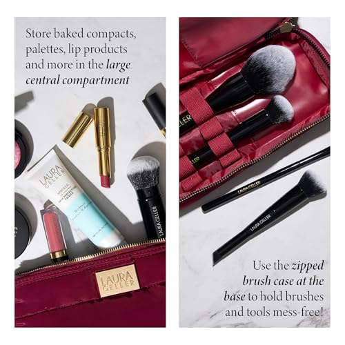 Quilted Makeup Bag with Brush Case - Burgundy Travel Organizer