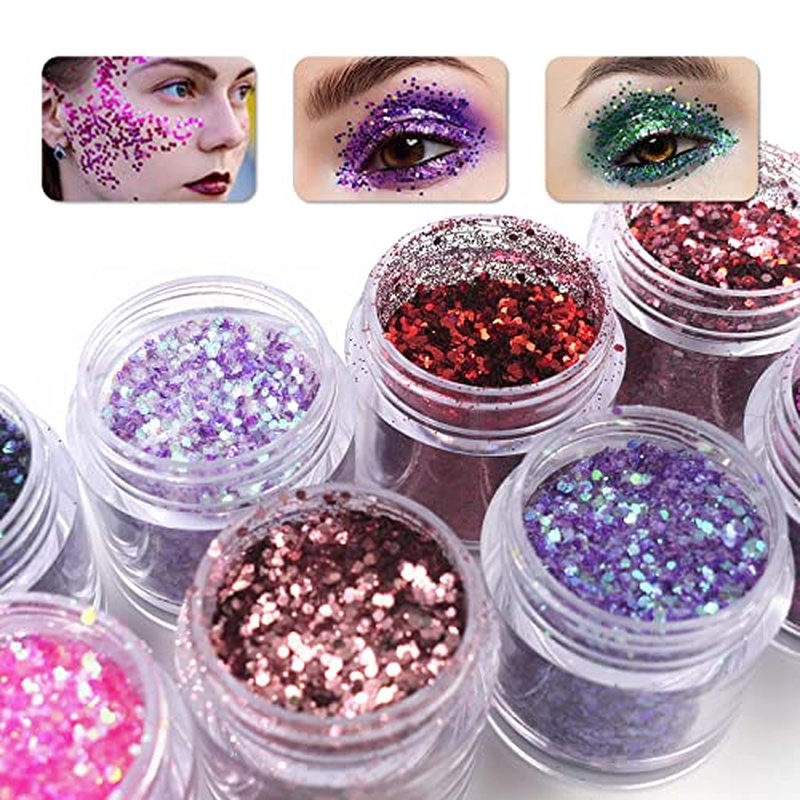 9 Color Holographic Chunky Glitter Sequins Resin Crafts Colorful Nail Sequins for Face body and Women DIY Decoration (Mixed Color-A)