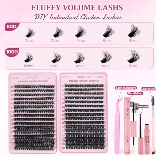 80D+100D Lash Clusters Kit with Tools - Wispy Fluffy Extensions 10-18mm