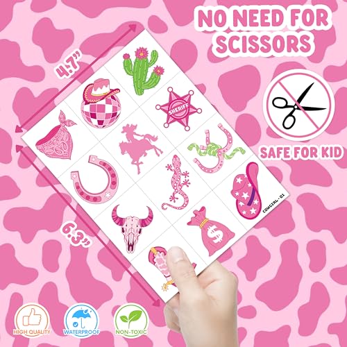 96 PCS Cowgirl Temporary Tattoos for Kids Birthday Party