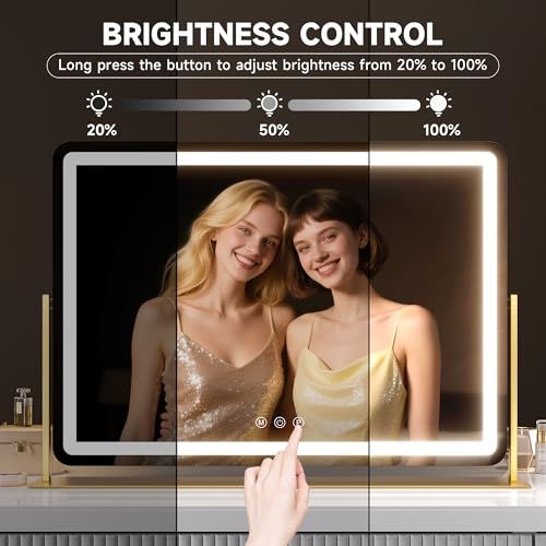 Hasipu Vanity Mirror with Lights 24" x18¡± -Makeup Mirror with Lights and 5X Magnification, Phone Holder, USB Charging & Smart Touch 3-Color Lighting (Gold)