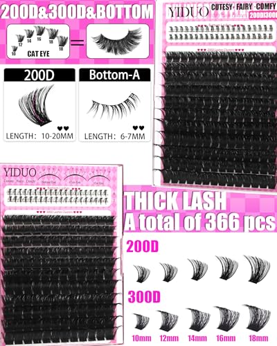 YIDUO 366pcs D Curly Lash Clusters Kit - 10-20mm