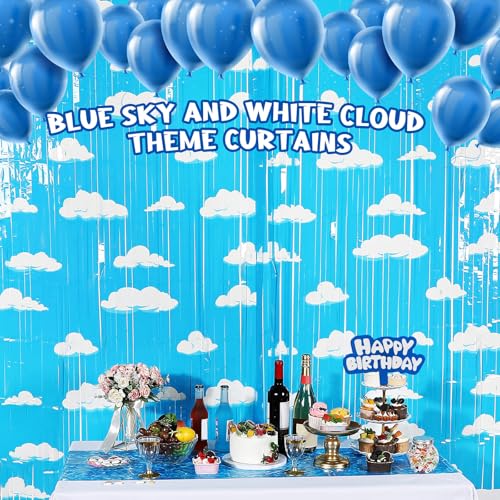 Blue Sky & White Clouds Tinsel Curtains - Party Decoration (3 Pack)