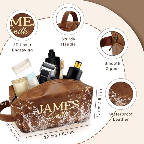 Personalized Leather Toiletry Bag for Men - Custom Engraved, Waterproof