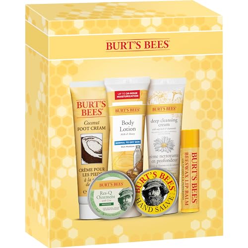 Burt's Bees Gifts Ideas - Timeless Minis Set, 6 Products - Beeswax Lip Balm, Coconut Foot Cream, Honey Body Lotion, Deep Cleansing Cream, Res-Q Ointment & Hand Salve