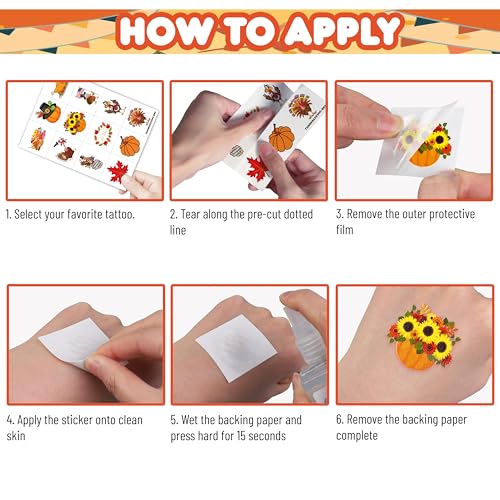 Thanksgiving Temporary Tattoos for Kids – 96 Pack