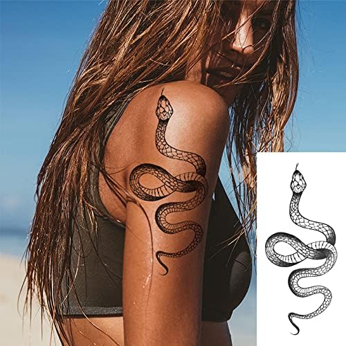 Black Snake Temporary Tattoo Stickers, Waterproof Fake Tattoos (4 Pack)