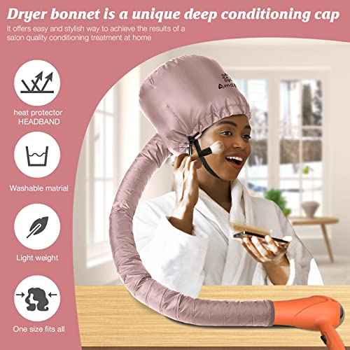Bonnet Hood Hair Dryer Attachment - Soft, Adjustable Extra Large Bonnet Hair Dryer for Speeds Up Drying Time at Home, Easy to Use for Styling, Curling and Deep Conditioning (Pink)