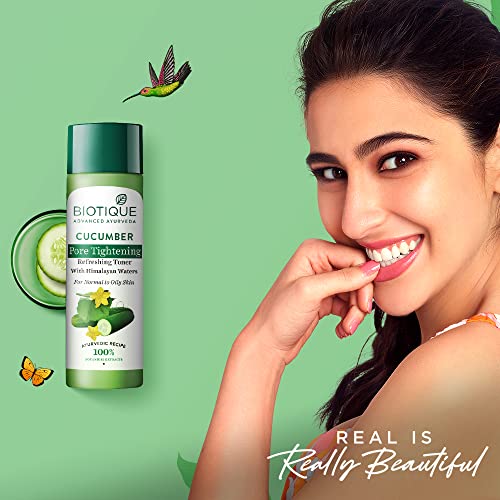 Biotique Bio Cucumber Pore Tightening Toner with Himalayan Waters for Normal to Oily Skin -120 ML/ 4.06Fl.Oz. I Help from Harmful Effects of Sun I Berberis aristata, Cucumis sativus