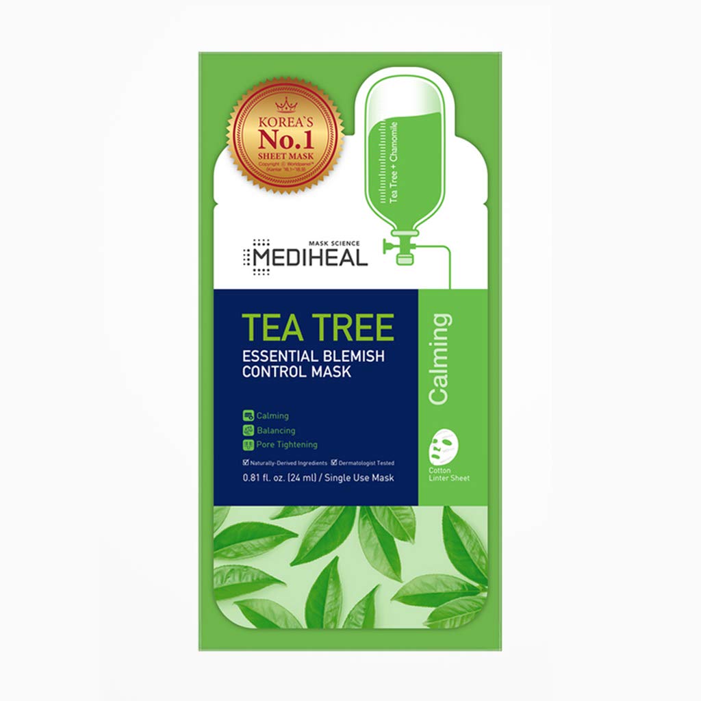 Mediheal Official [Korea's No 1 Sheet Mask] - Tea Tree Essential Blemish - Soothing & Sebum Control Mask Pack for Sensitive Oily Skin(10 Masks)