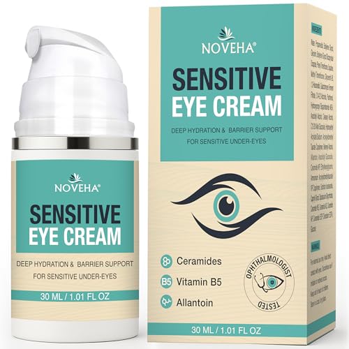 NOVEHA Daily Sensitive Eye Cream for Dry Eyelids & Around Eye; Vegan Ceramide Hydrating Eyelid Moisturizer; Anti-Aging Eye Cream for Fine Lines, Puffiness & Crow¡¯s Feet; Fragrance-Free - 1 oz