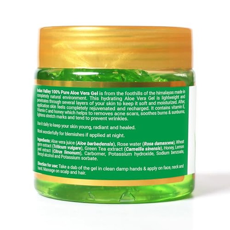 INDUS VALLEY Bio Organic Pure Multipurpose Aloe Vera Gel With Green Tea Extract For Face, Body & Hair, Suitable to All Skin Type - 175ml, Ideal for Skin, Scalp, & Hair Hydration, Moisturizer