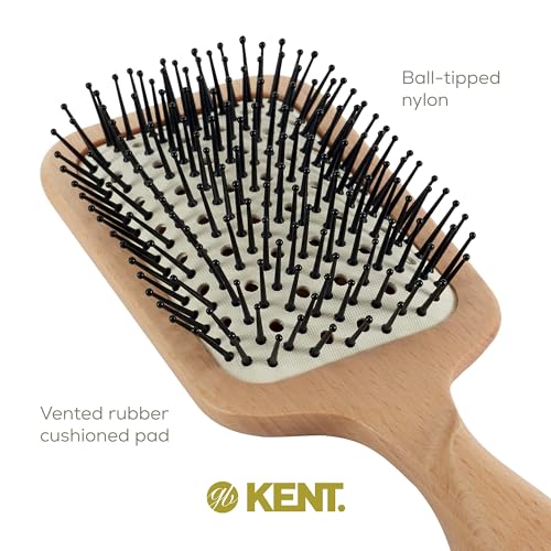 Kent LPF2 Large Cushion Paddle Hair Brush, Vented Taming Fine Pins Detangle Brush for Long Thick and Curly Hair, Scalp Massager and Growth Stimulator Wet or Dry Hair Detangling. Made in England