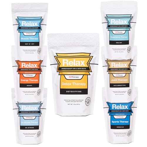 Relax Spa & Bath, Epsom & Dead Sea Salts, Aromatherapy Bath Salts for Hot Tub, Bath, or Spa, Infused with Magnesium, 32 oz Each, 7 Pack RX Therapy