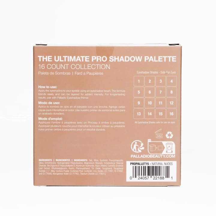 Palladio Ultimate Pro 16-Color Eyeshadow Palette Natural Nudes
