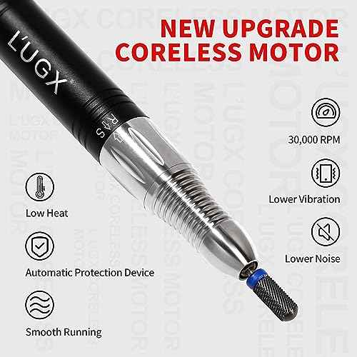 Professional Nail Drill Machine, L'UGX Electric Nail File 30000 RPM Nail Drill for Acrylic Nails with 8 Nail Drill Bits