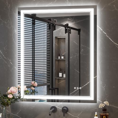 Keonjinn LED Bathroom Mirror with Lights & Bluetooth Speaker, Anti-Fog, 29x35 Inch