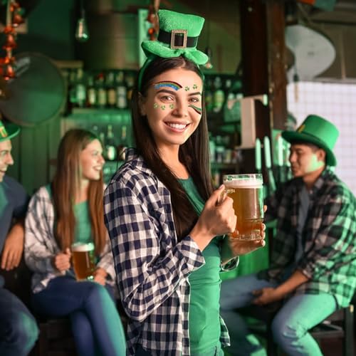 Totelux St Patricks Day face Stickers Shamrock Glitter Tattoos Green Clover Face Tattoos with Gems Eye Body Fake Temporary Tattoo for Adult kids Makeup St Patricks Day Decoration Parade Party Supplies