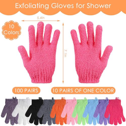 200 Pcs Exfoliating Gloves Bulk for Shower Body Double Sided Gloves Exfoliating Bath Mitt with Hanging Loop Bath for Women Men Bathing Skin Scrubber Accessories Beauty Spa(Multicolor)