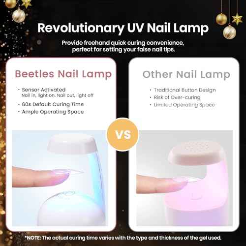 Beetles Gel Nail Kit Short Almond Gift Spree, with Dehydrator and Primer, 576Pcs Half Matte Etch-X Gel Nail Tips Solid Nail Glue Mini Lamp Acrylic Tips Easy DIY Extension Set Gift for Women