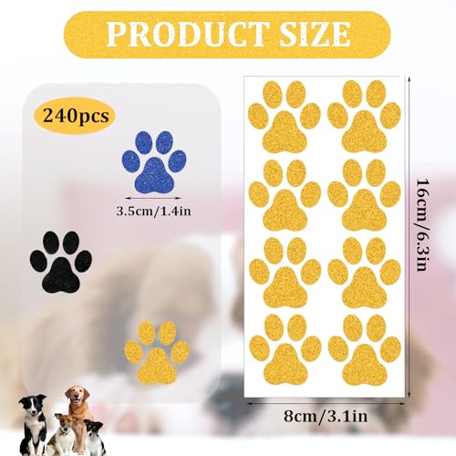 Dog Paw Glitter Temporary Tattoos 30 Sheets 240pcs