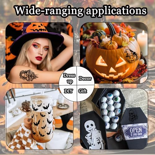 30 Sheets Halloween Inspired Temporary Tattoos Stickers with Grim Reaper Ghosts Pumpkins Skeletons Bats for Halloween Party Cosplay and Horror-themed Party Makeup