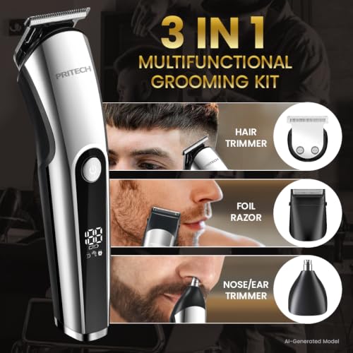 PRITECH 3-in-1 Cordless Beard Trimmer Kit - Waterproof & Rechargeable