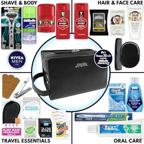 Men's 30-Piece Travel Toiletry Kit with Leather Bag