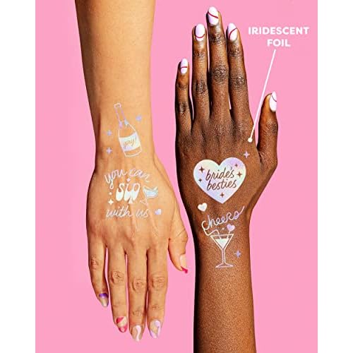 xo, Fetti Cheers Bachelorette Temporary Tattoos - 40 Iridescent Styles | Bachelorette Party Decoration, Bridesmaid Favor + Bride To Be