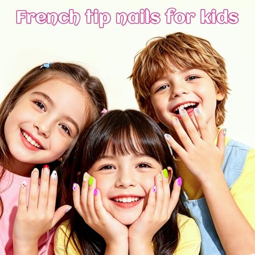 Jsiallye 96pcs Press On Nails Set for Kids - Cute French Tips