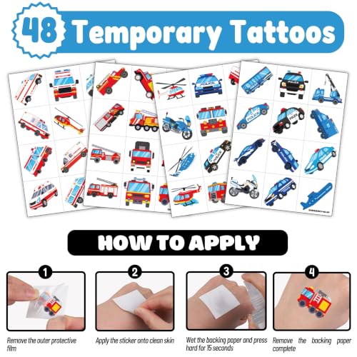 Emergency Vehicle Party Favors Set 72-Piece with Balloons & Tattoos