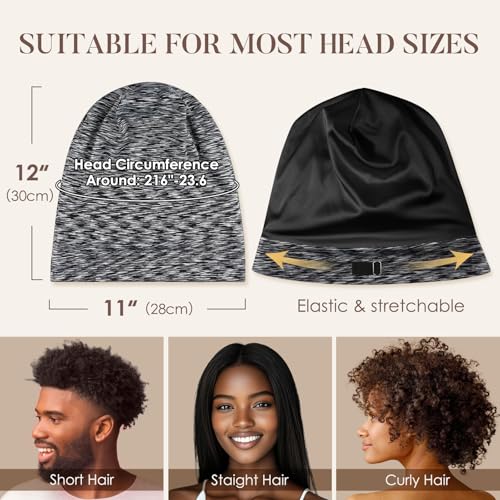 LULUSILK Mulberry Silk Sleep Cap with Adjustable Strap - Dark Grey