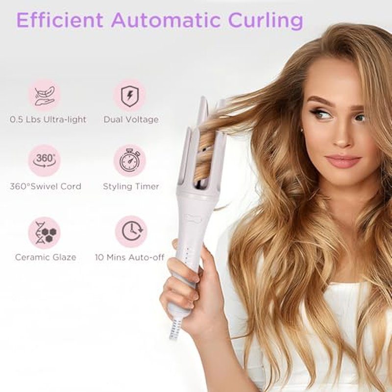 Automatic Curling Iron 1.25 Inch with Tourmaline Ceramic, 2-Way Rotation