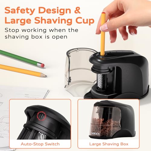 STAGEEK Electric Pencil Sharpener - Plug In or USB/Battery, Black