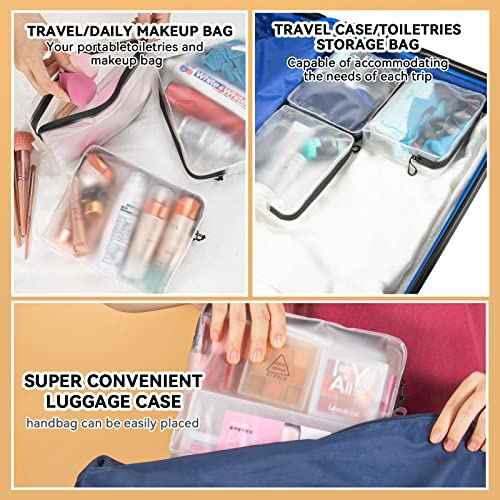 Qbily Clear Leak Proof Travel Bags for Toiletries 3 Pack, Super Soft Waterproof Leak Proof BPA Free, Semi-Clear Toiletry Cosmetic Makeup Bags for Travel, TSA Approved Travel Toiletry Bag With Zipper