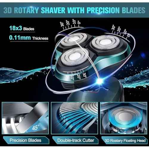 Electric Razor for Men, Electric Shavers for Men's Faces, Detachable Blade 3D Rotary for Shaving with Nose Trimmer Face Cleaning Brush Head Shavers, Wet/Dry/Waterproof Razors for Men Matte Green