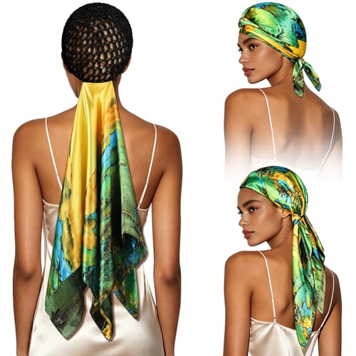 Silk Press Wrap Cap with Adjustable Scarf - 2-in-1 Hair Net