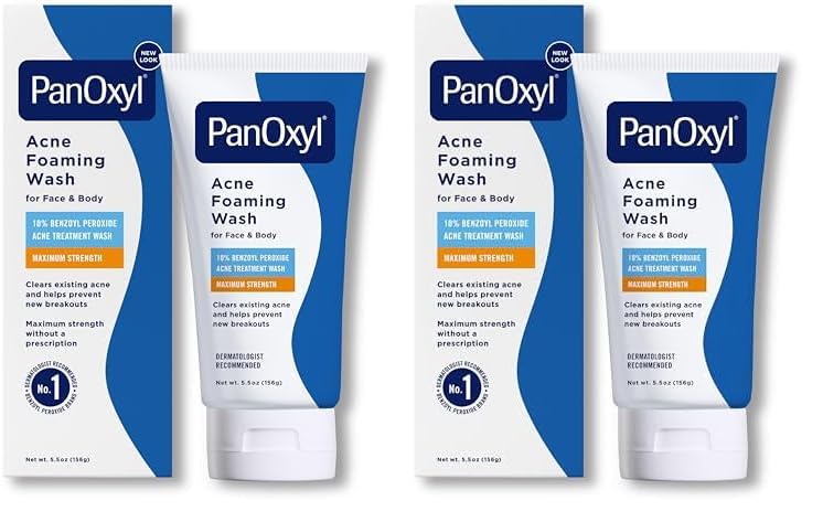 PanOxyl Acne Foaming Wash Benzoyl Peroxide 10% Maximum Strength Antimicrobial, 5.5 Oz (Pack of 2)