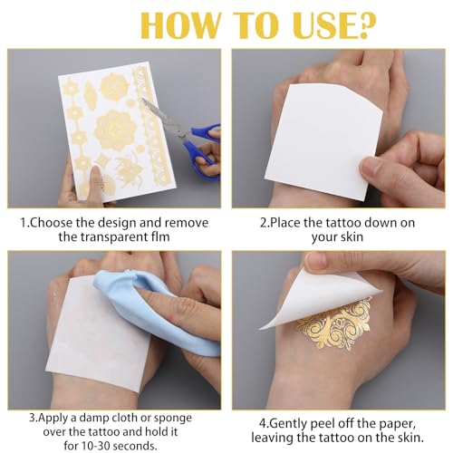 Gold Temporary Tattoo Stickers - 9 Sheet Set for Women
