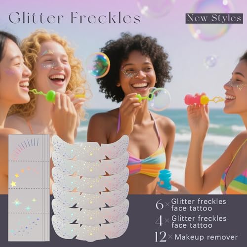 Holographic Glitter Freckle Tattoos - 10pc Waterproof Face Sparkles