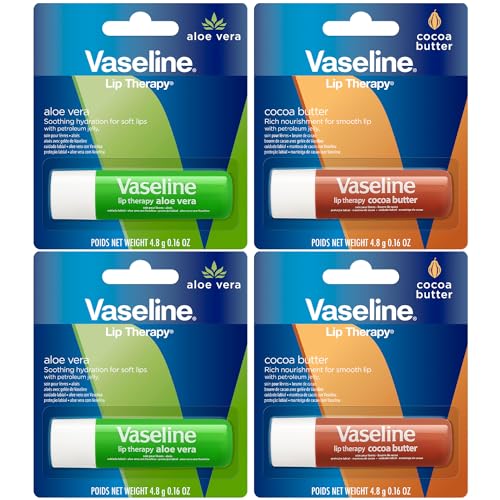 Vaseline Lip Therapy Variety 4-Pack ? Cocoa Butter + Aloe Vera Moisturizing Lip Balm with Vitamin E, 0.16 Oz Ea