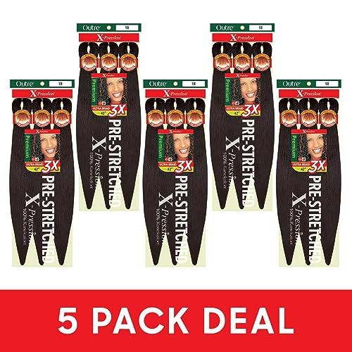 Outre X-Pression Pre-Stretched Braid 42" 3X (5 Pack, Off Black)